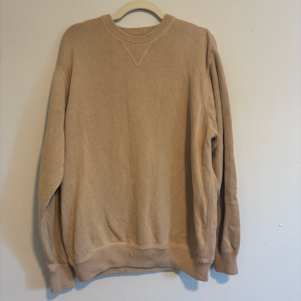 Eddie Bauer Men's Tan Crewneck Sweater 100% Cotton Size Large